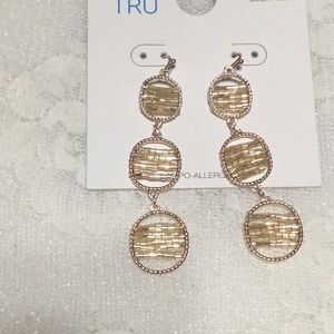 Long 3 Circle Dangle Goldtone Earrings